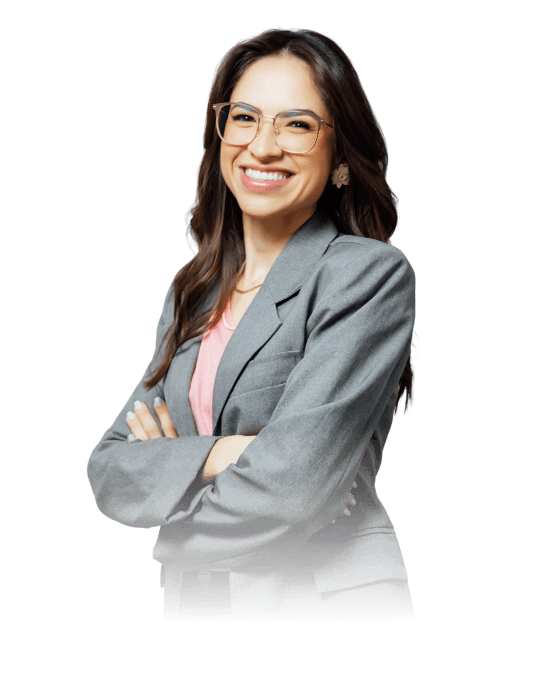 Brenda Facion Menegon, psicóloga clínica em Capivari-SP, sorrindo de braços cruzados